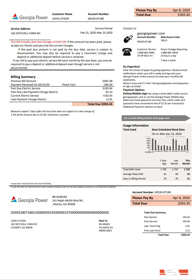 USA Georgia Power utility new brand bill template in Word and PDF format, fully editable